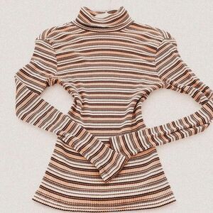 Vintage 70s Striped Knit Turtleneck | Retro Indie Sleaze / Soft Grunge Cotton M